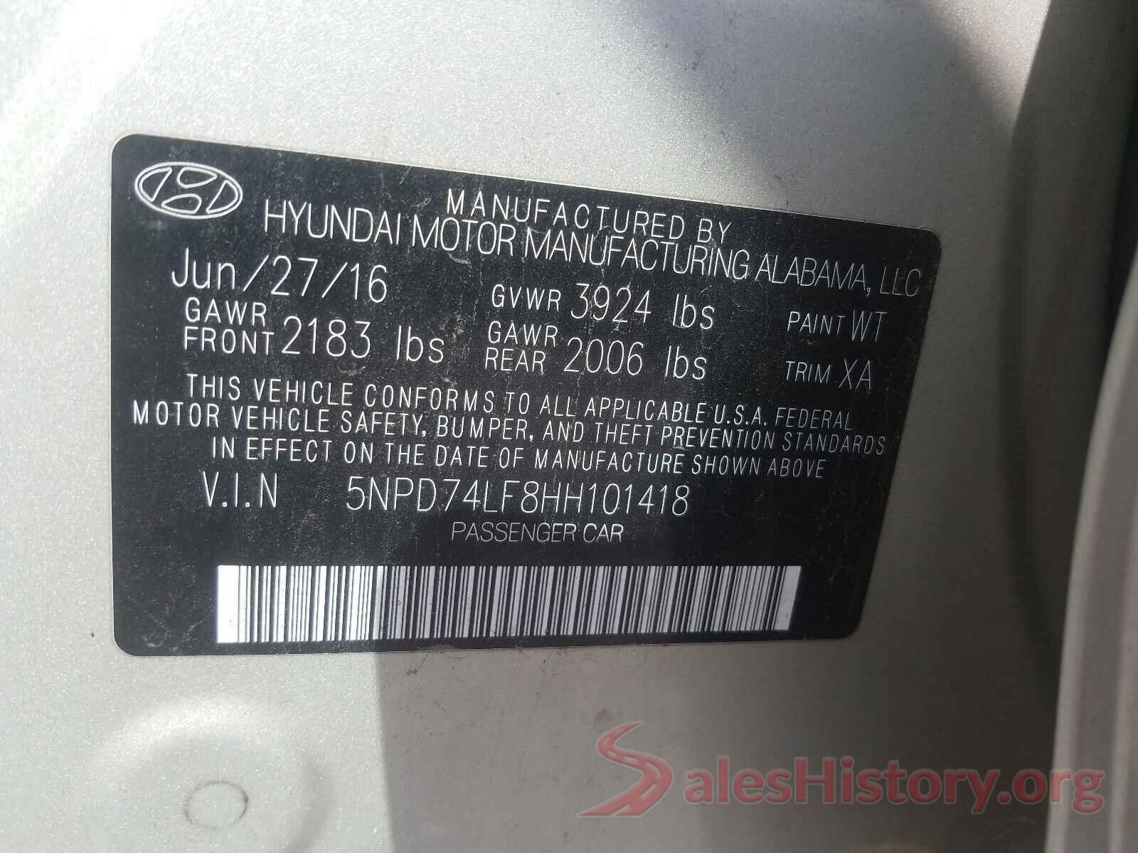 5NPD74LF8HH101418 2017 HYUNDAI ELANTRA