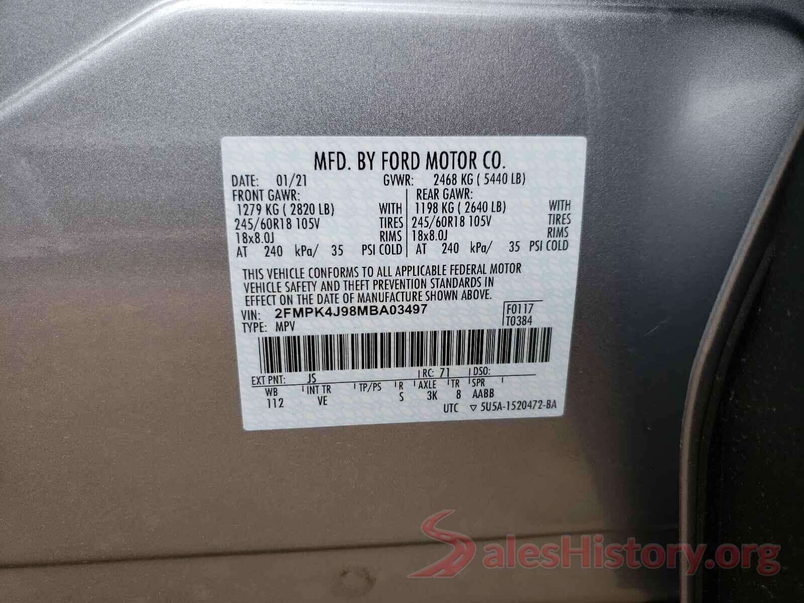 2FMPK4J98MBA03497 2021 FORD EDGE