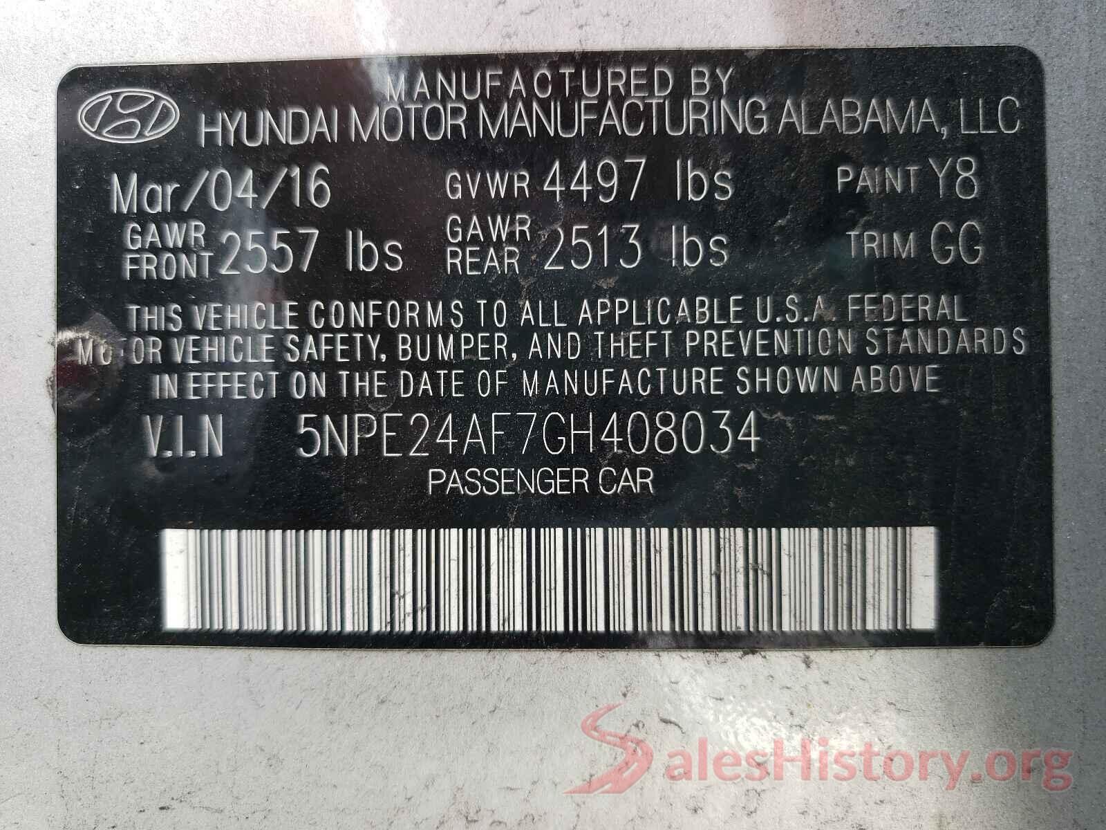 5NPE24AF7GH408034 2016 HYUNDAI SONATA