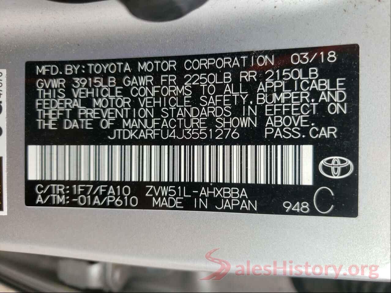 JTDKARFU4J3551276 2018 TOYOTA PRIUS