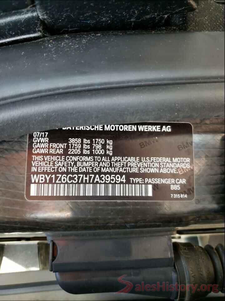 WBY1Z6C37H7A39594 2017 BMW I SERIES