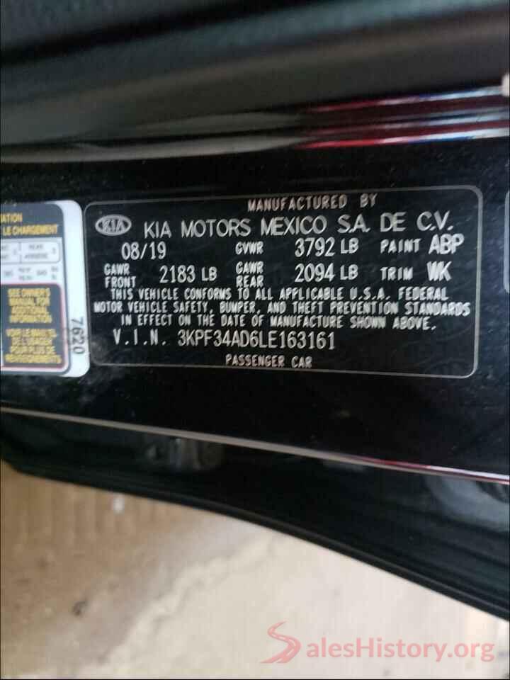 3KPF34AD6LE163161 2020 KIA FORTE