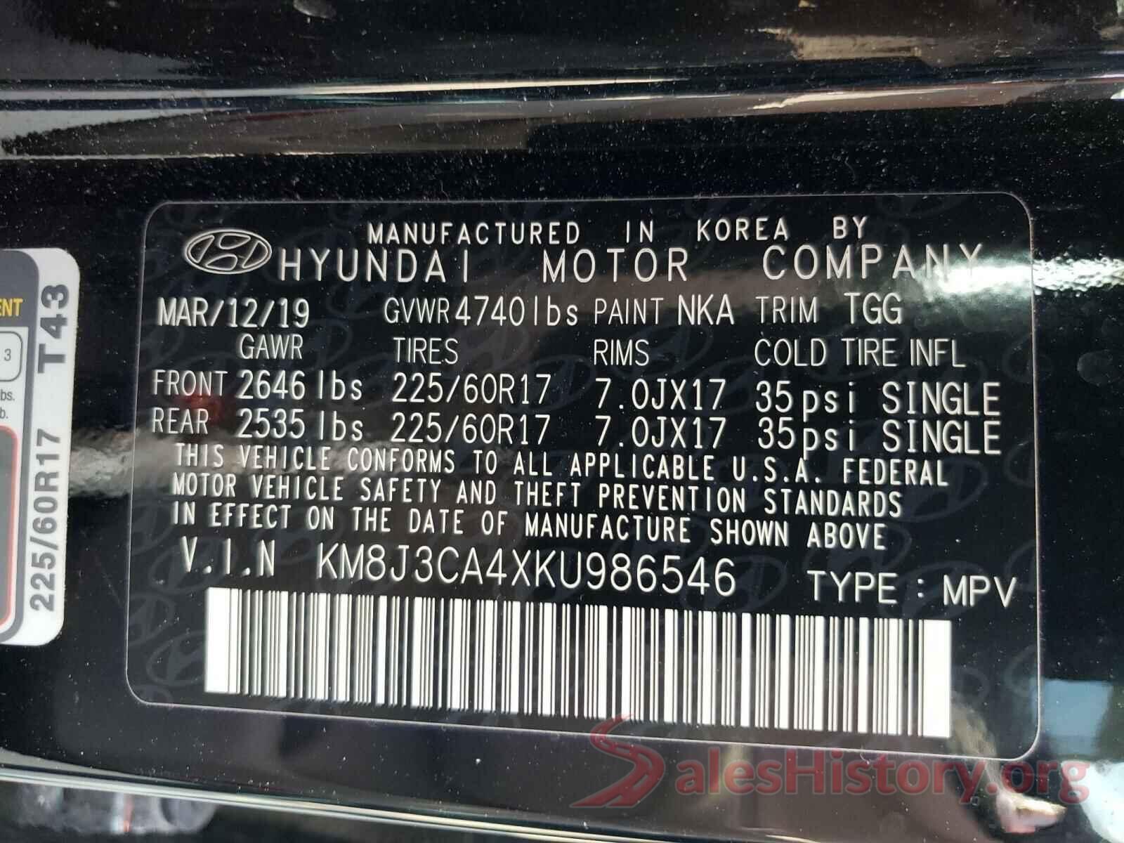 KM8J3CA4XKU986546 2019 HYUNDAI TUCSON