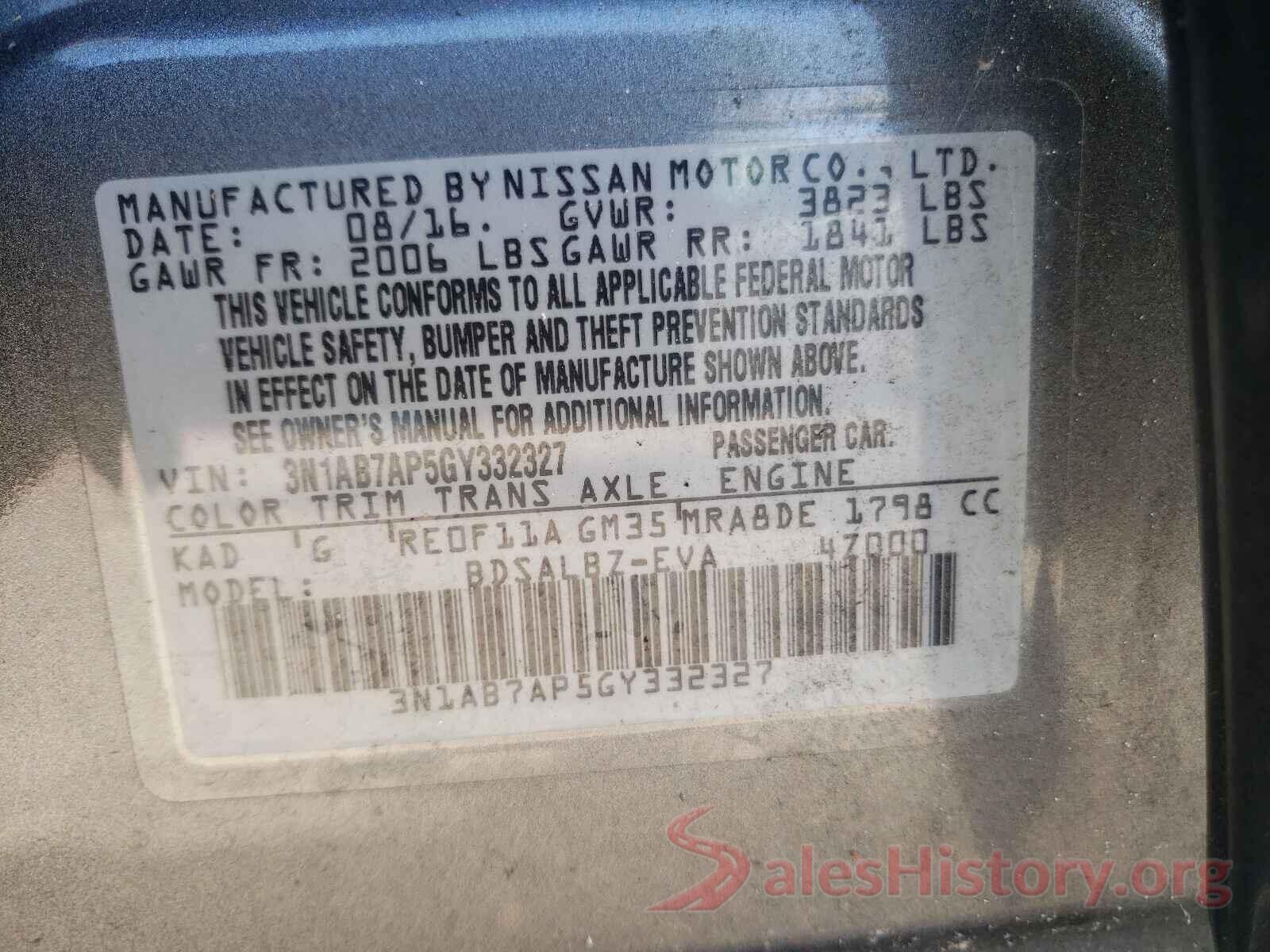 3N1AB7AP5GY332327 2016 NISSAN SENTRA