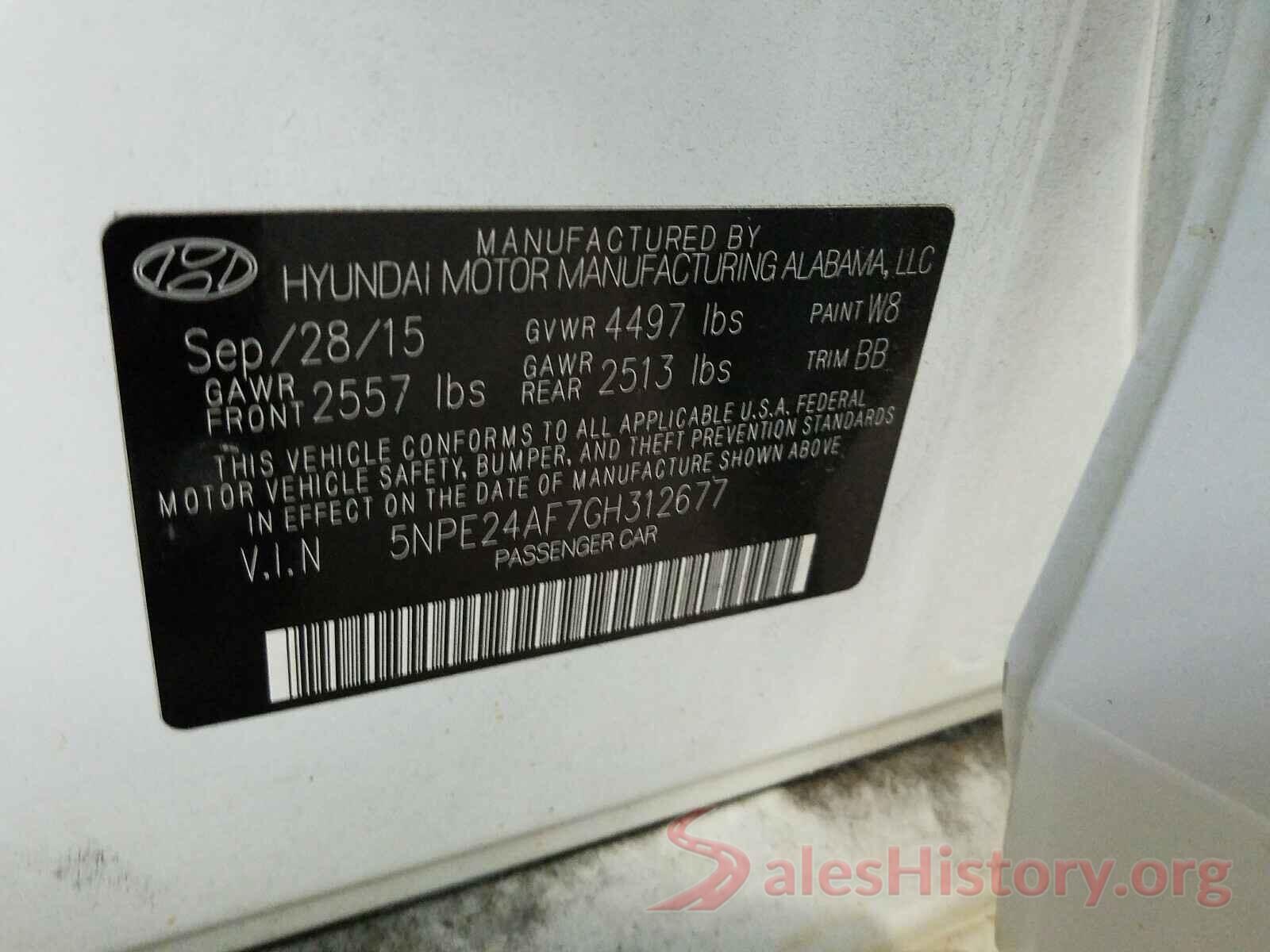 5NPE24AF7GH312677 2016 HYUNDAI SONATA