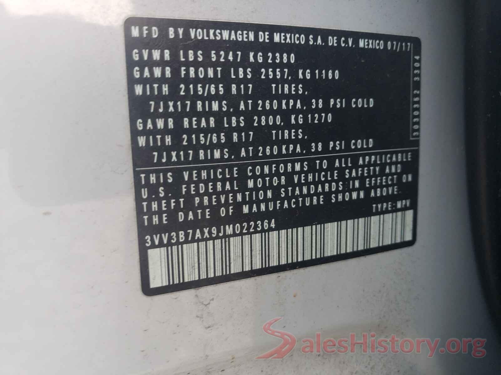 3VV3B7AX9JM022364 2018 VOLKSWAGEN TIGUAN