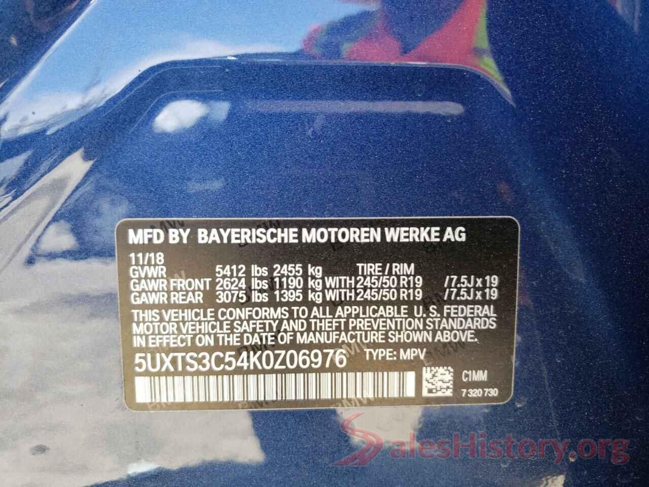 5UXTS3C54K0Z06976 2019 BMW X3