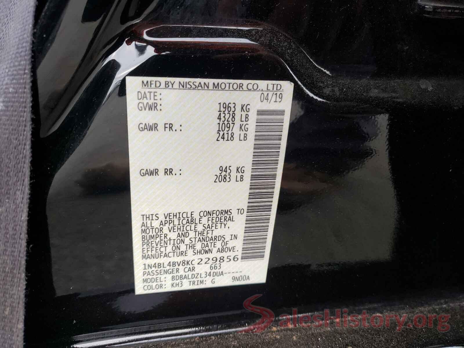 1N4BL4BV8KC229856 2019 NISSAN ALTIMA