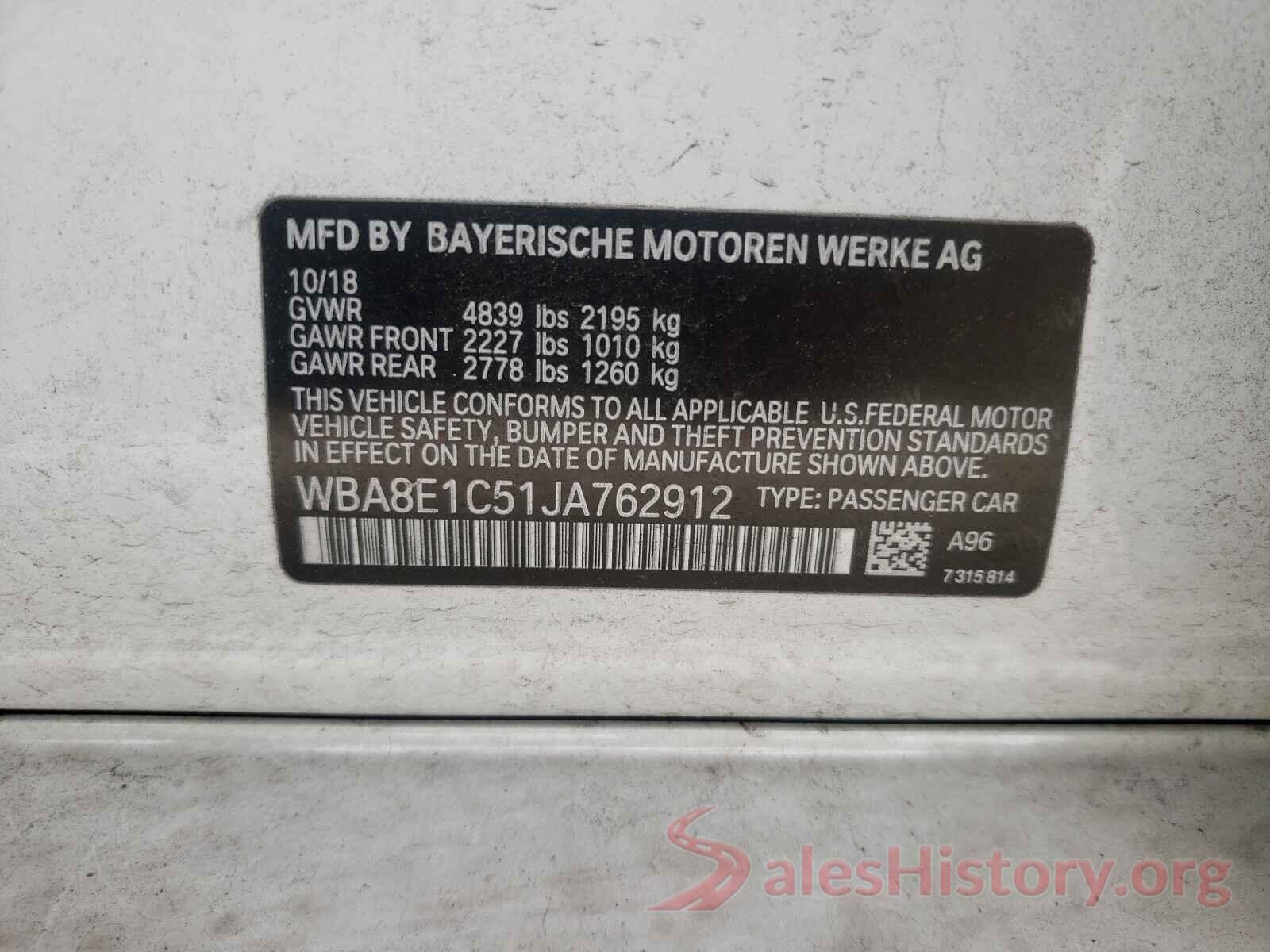 WBA8E1C51JA762912 2018 BMW 3 SERIES