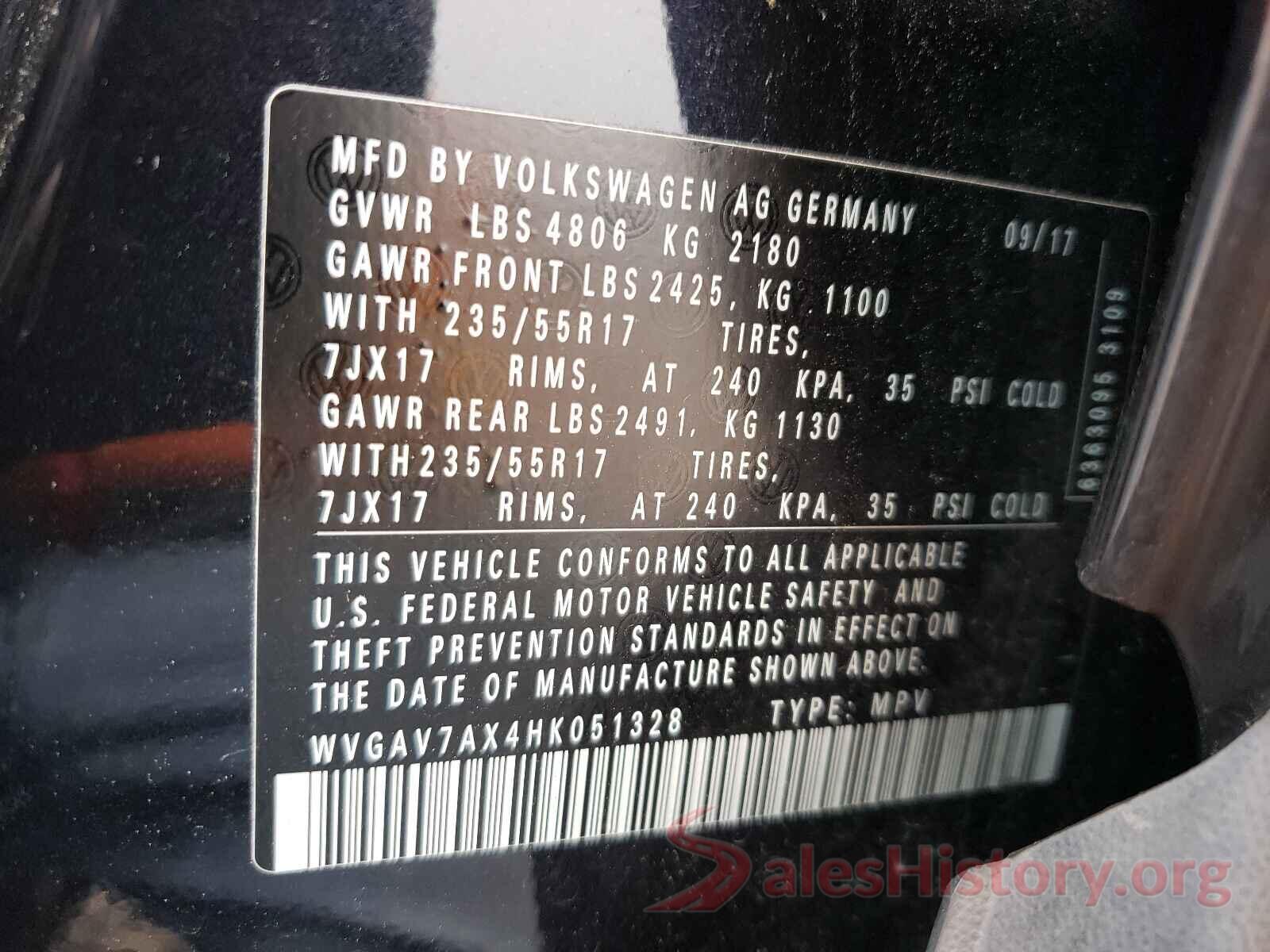 WVGAV7AX4HK051328 2017 VOLKSWAGEN TIGUAN