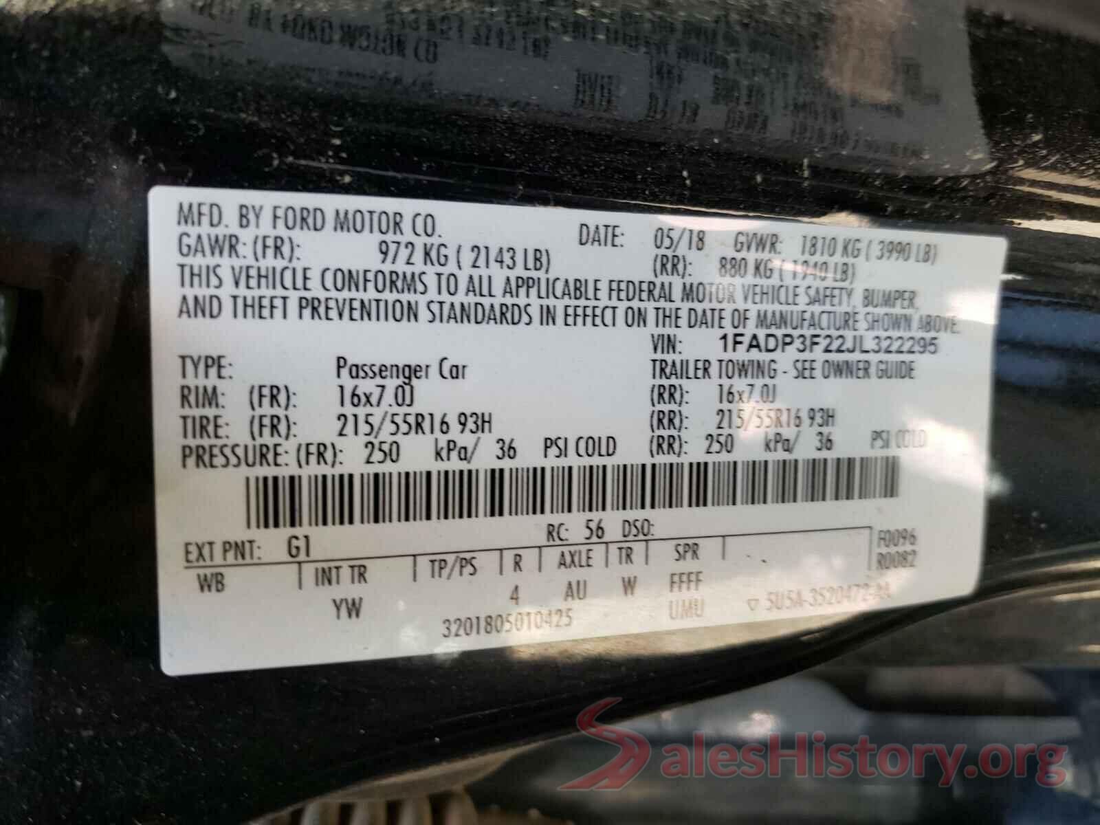 1FADP3F22JL322295 2018 FORD FOCUS