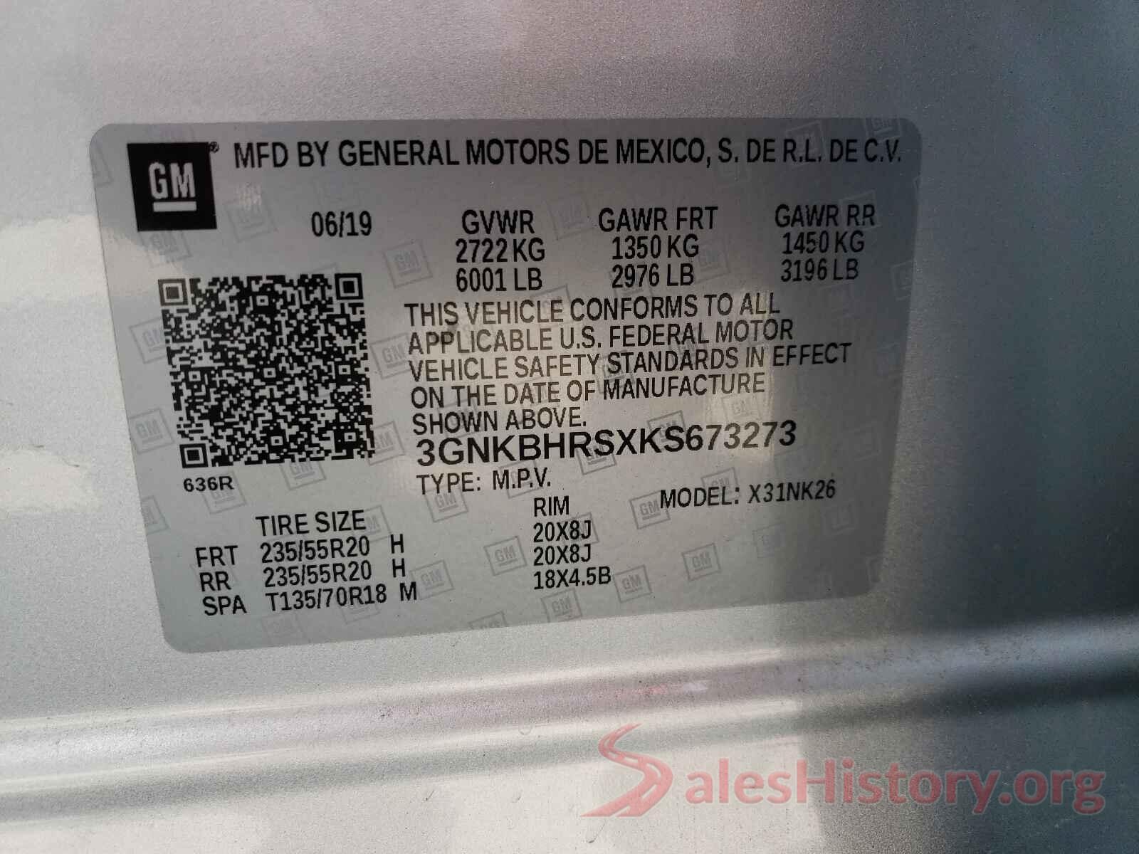 3GNKBHRSXKS673273 2019 CHEVROLET BLAZER