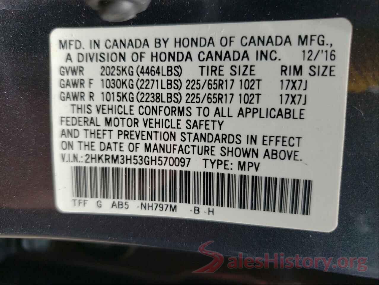 2HKRM3H53GH570097 2016 HONDA CRV