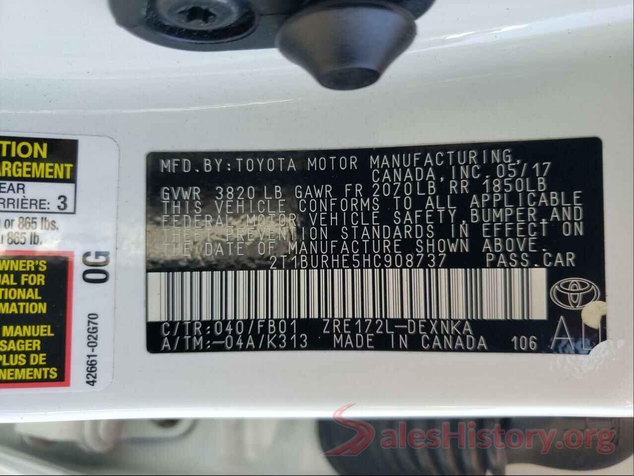 2T1BURHE5HC908737 2017 TOYOTA COROLLA