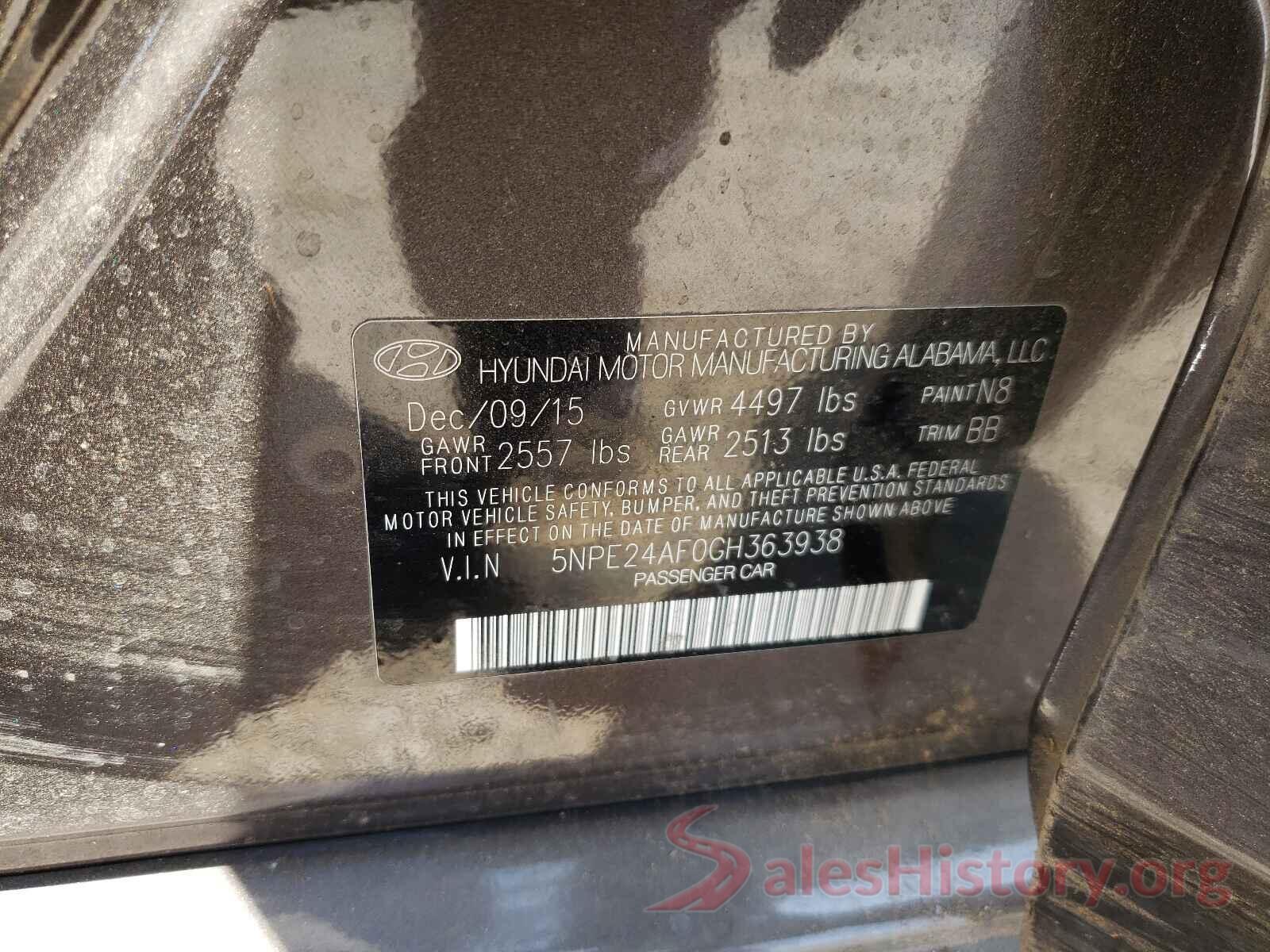 5NPE24AF0GH363938 2016 HYUNDAI SONATA