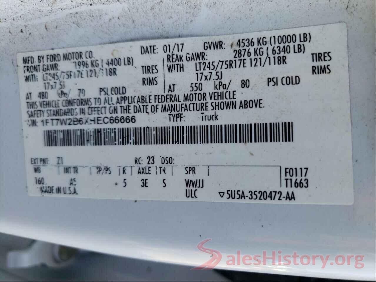 1FT7W2B6XHEC66666 2017 FORD F250