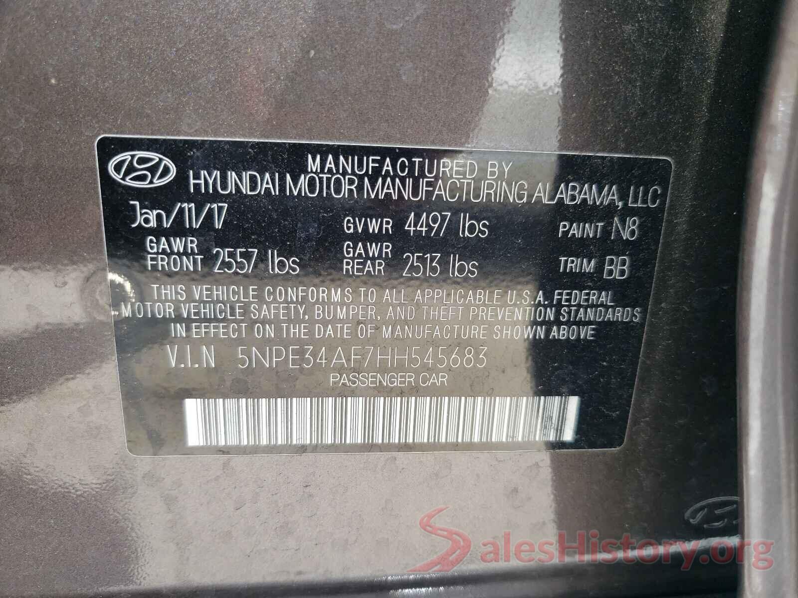 5NPE34AF7HH545683 2017 HYUNDAI SONATA