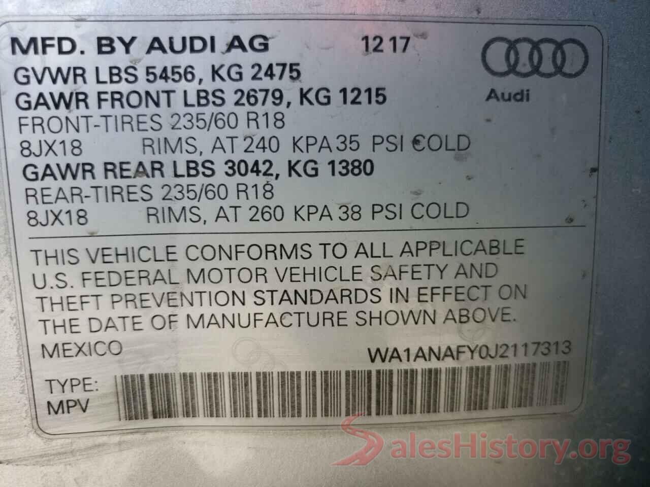 WA1ANAFY0J2117313 2018 AUDI Q5