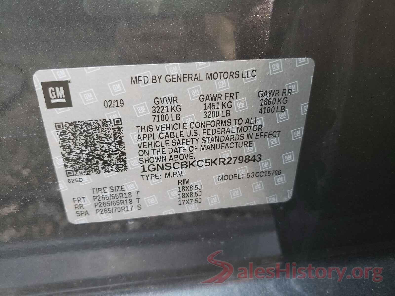 1GNSCBKC5KR279843 2019 CHEVROLET TAHOE