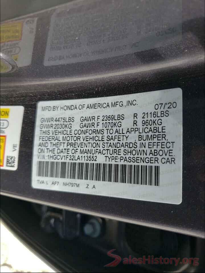 1HGCV1F32LA113552 2020 HONDA ACCORD