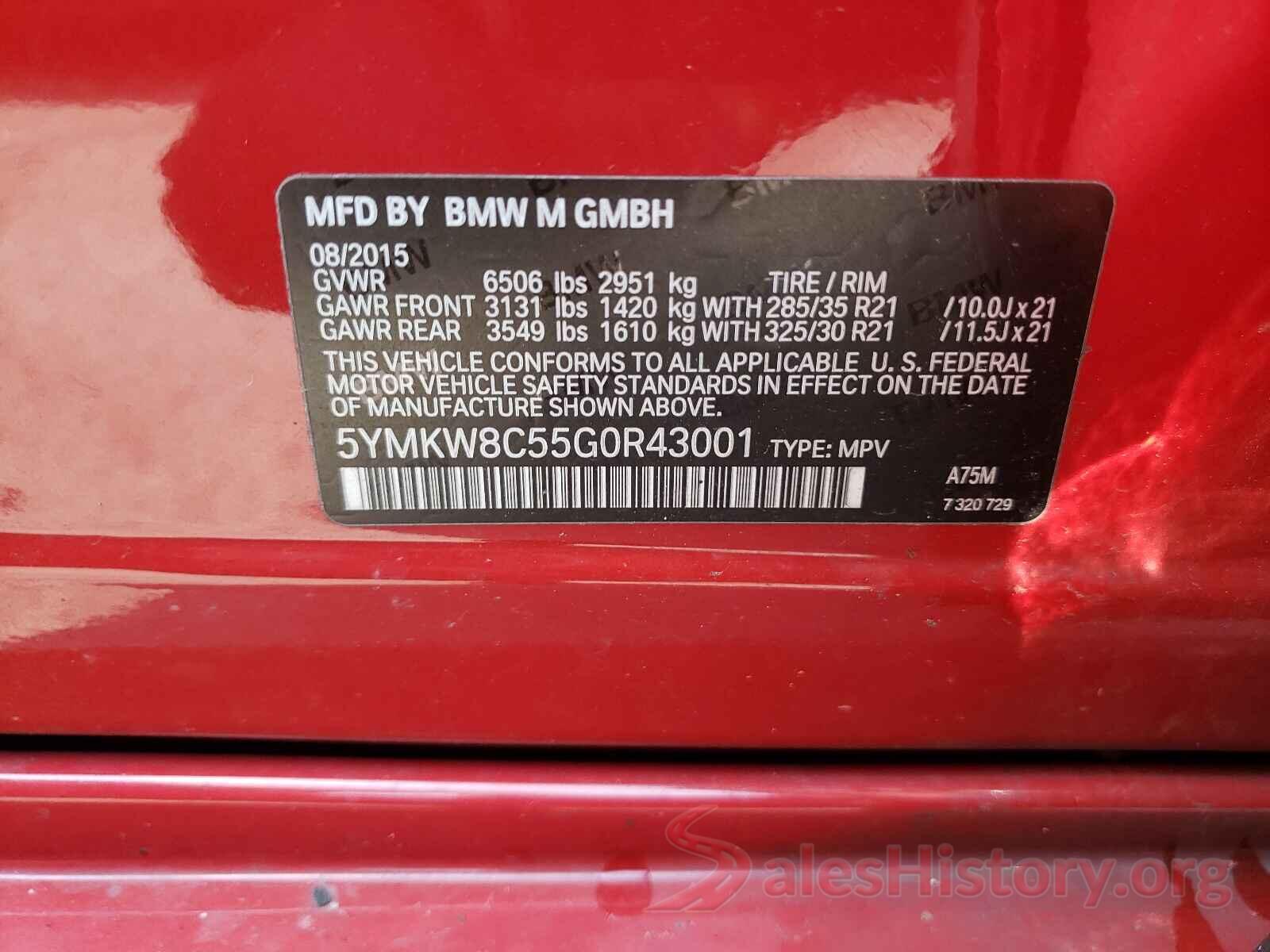 5YMKW8C55G0R43001 2016 BMW X6