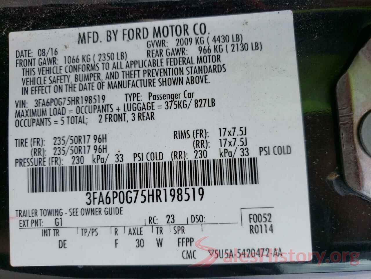 3FA6P0G75HR198519 2017 FORD FUSION