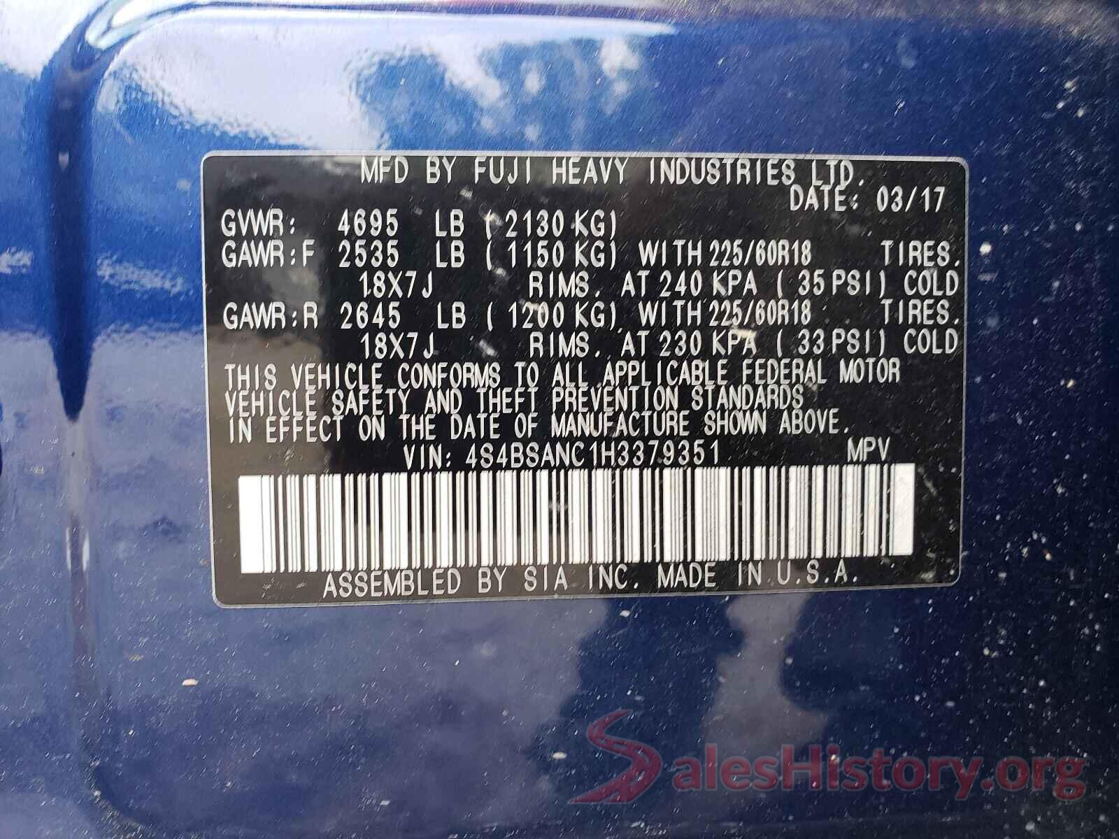 4S4BSANC1H3379351 2017 SUBARU OUTBACK