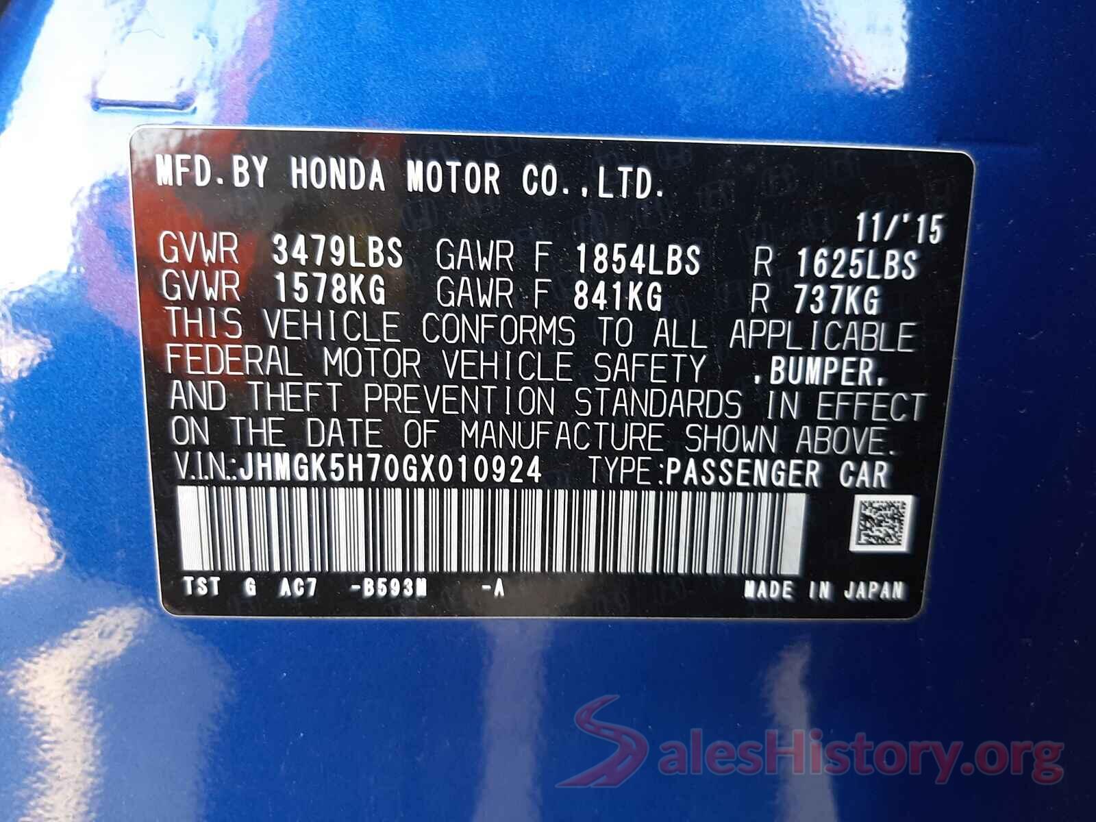 JHMGK5H70GX010924 2016 HONDA FIT