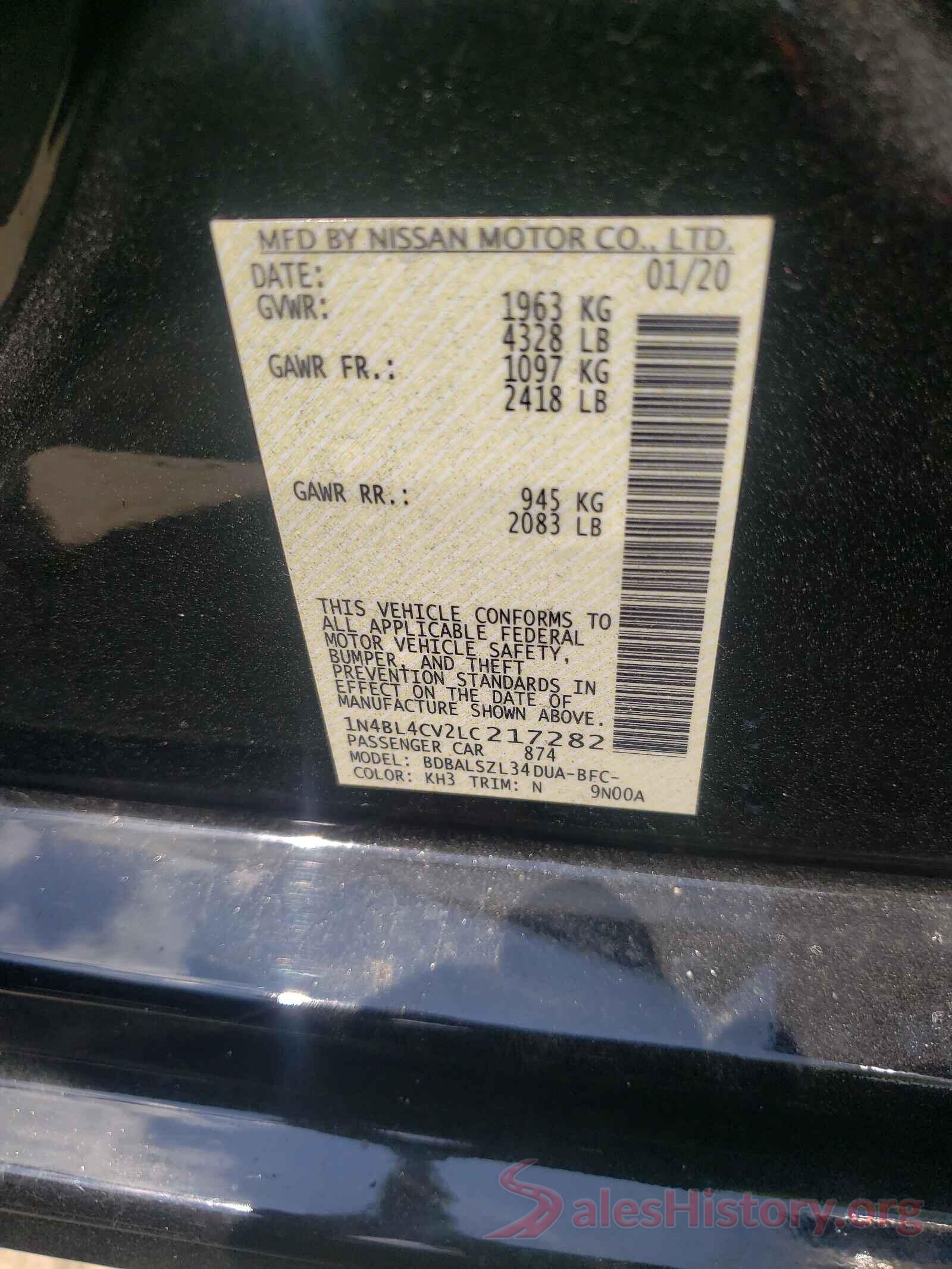 1N4BL4CV2LC217282 2020 NISSAN ALTIMA