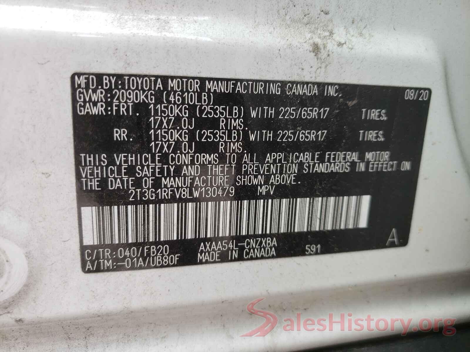 2T3G1RFV8LW130479 2020 TOYOTA RAV4