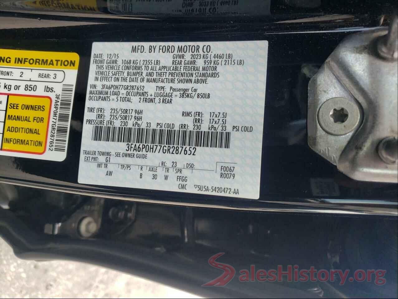 3FA6P0H77GR287652 2016 FORD FUSION