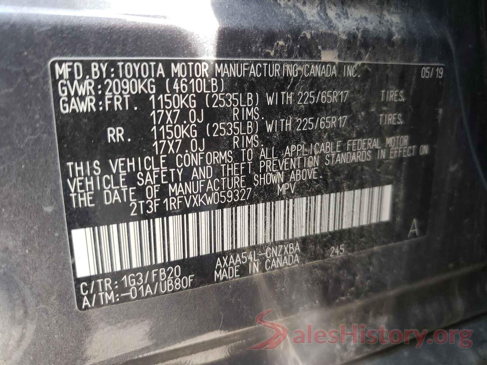 2T3F1RFVXKW059327 2019 TOYOTA RAV4