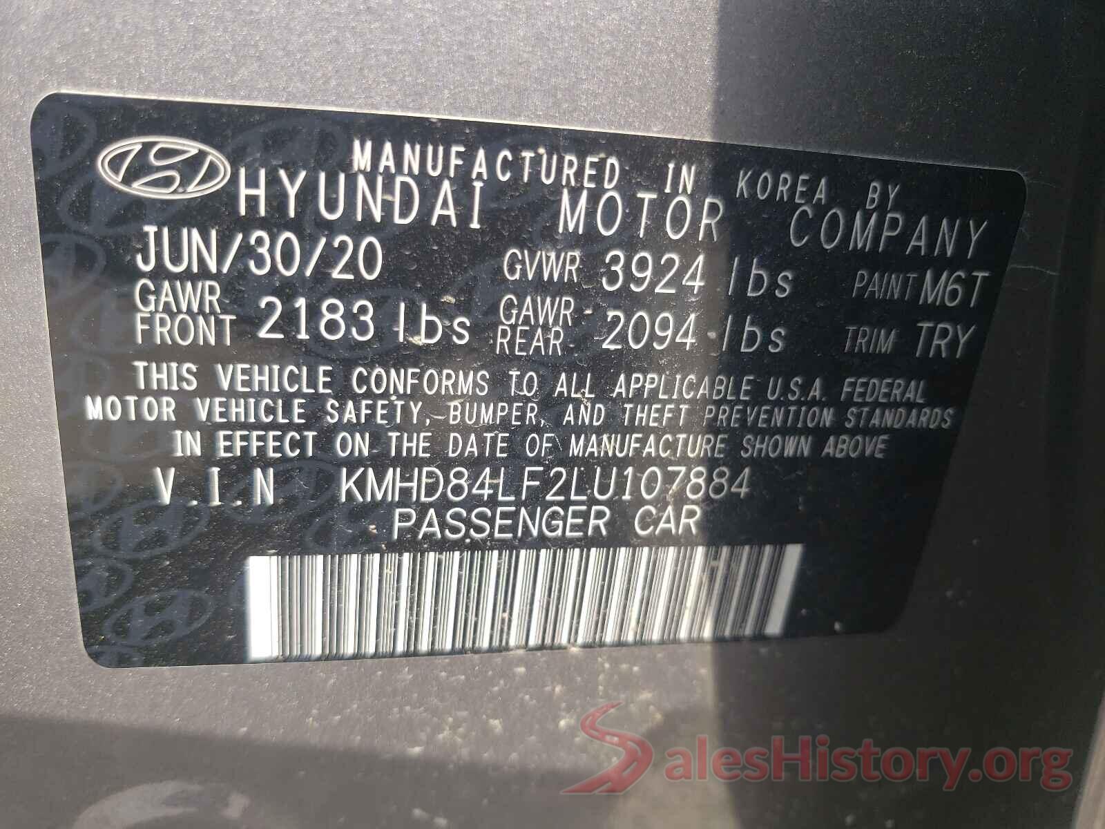 KMHD84LF2LU107884 2020 HYUNDAI ELANTRA