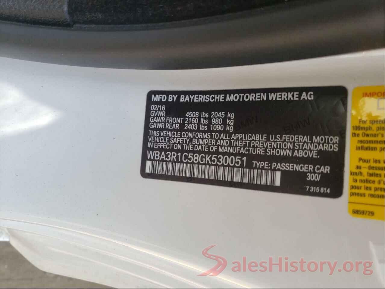 WBA3R1C58GK530051 2016 BMW 4 SERIES