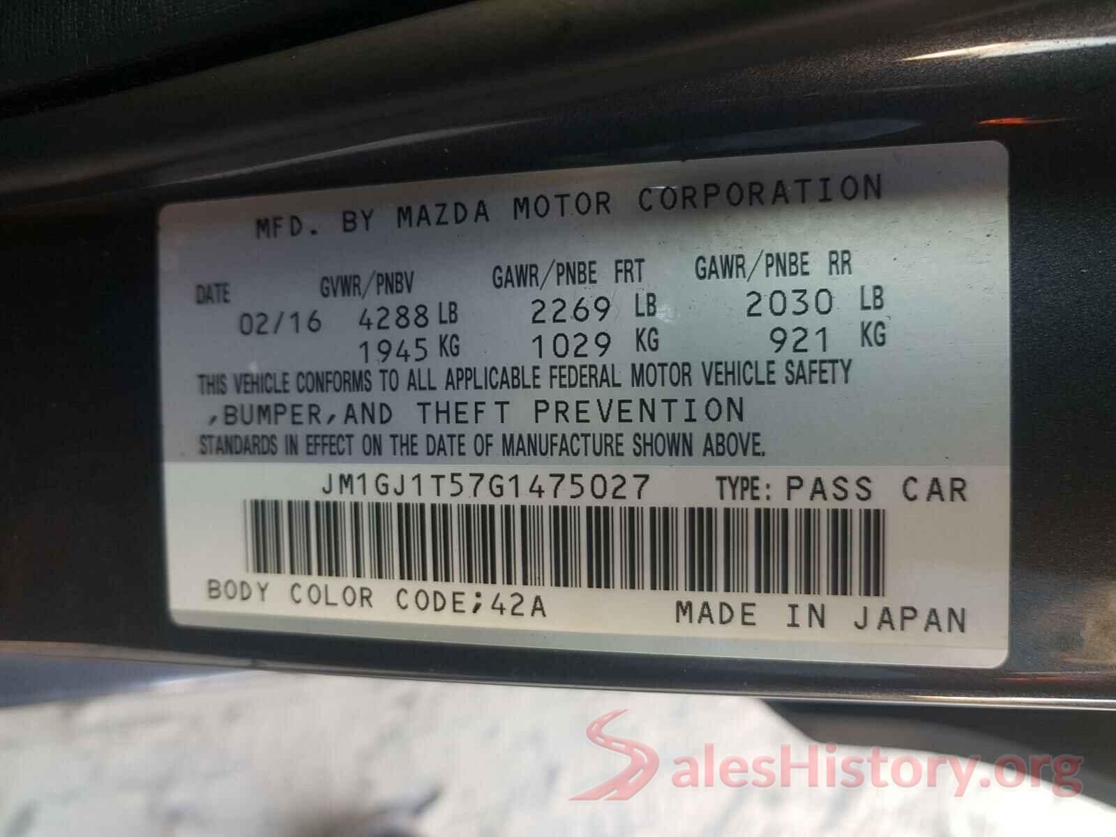 JM1GJ1T57G1475027 2016 MAZDA 6