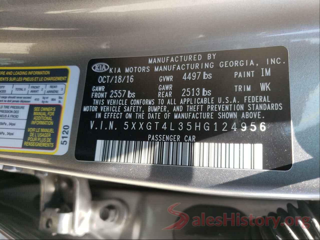 5XXGT4L35HG124956 2017 KIA OPTIMA