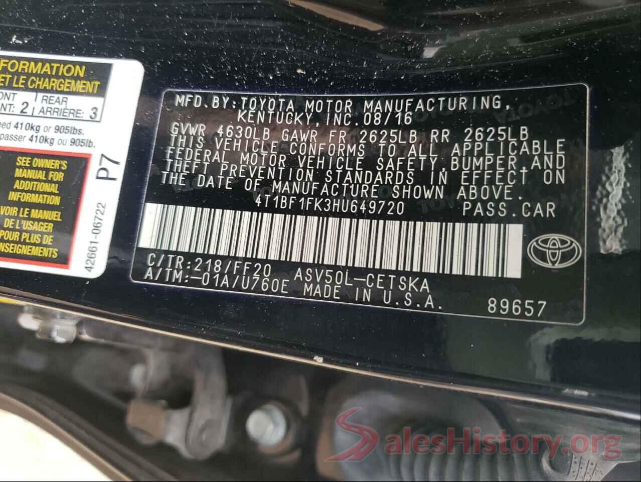 4T1BF1FK3HU649720 2017 TOYOTA CAMRY