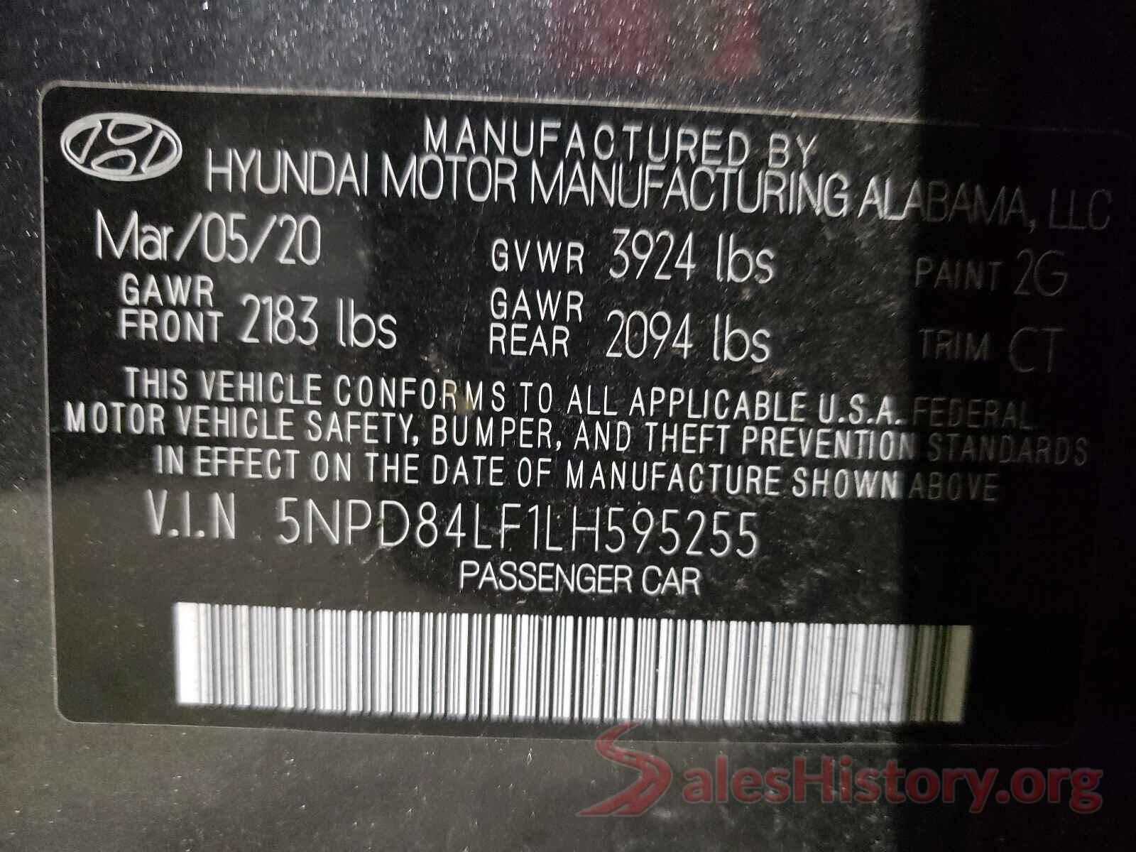 5NPD84LF1LH595255 2020 HYUNDAI ELANTRA