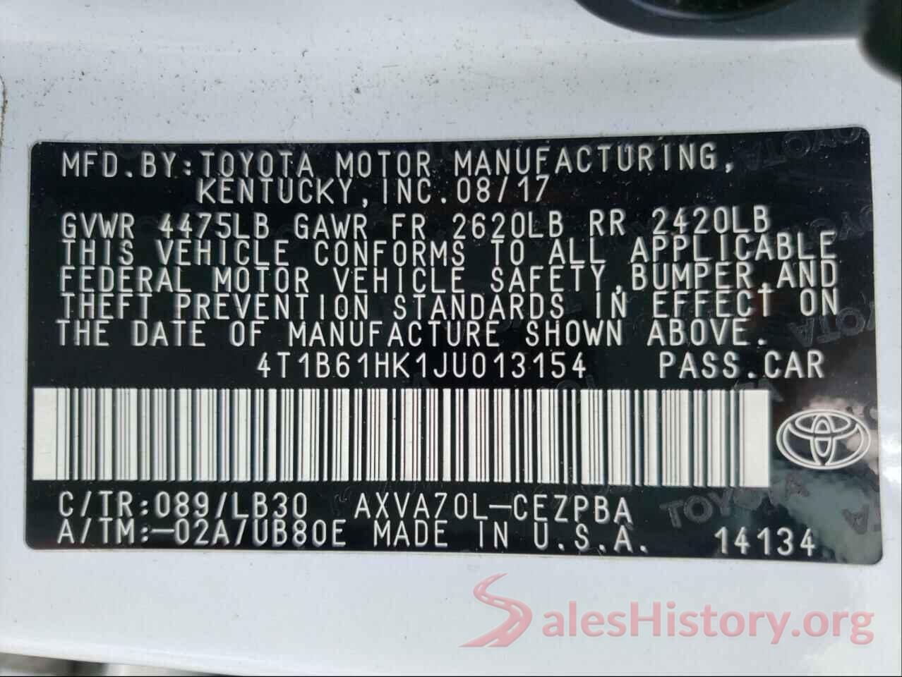 4T1B61HK1JU013154 2018 TOYOTA CAMRY