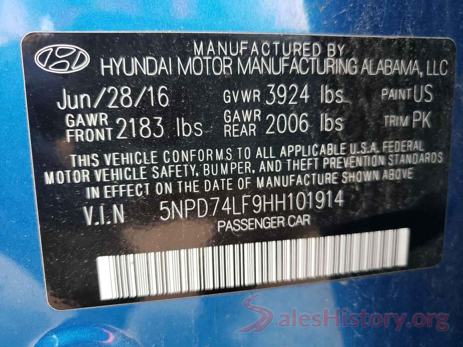 5NPD74LF9HH101914 2017 HYUNDAI ELANTRA