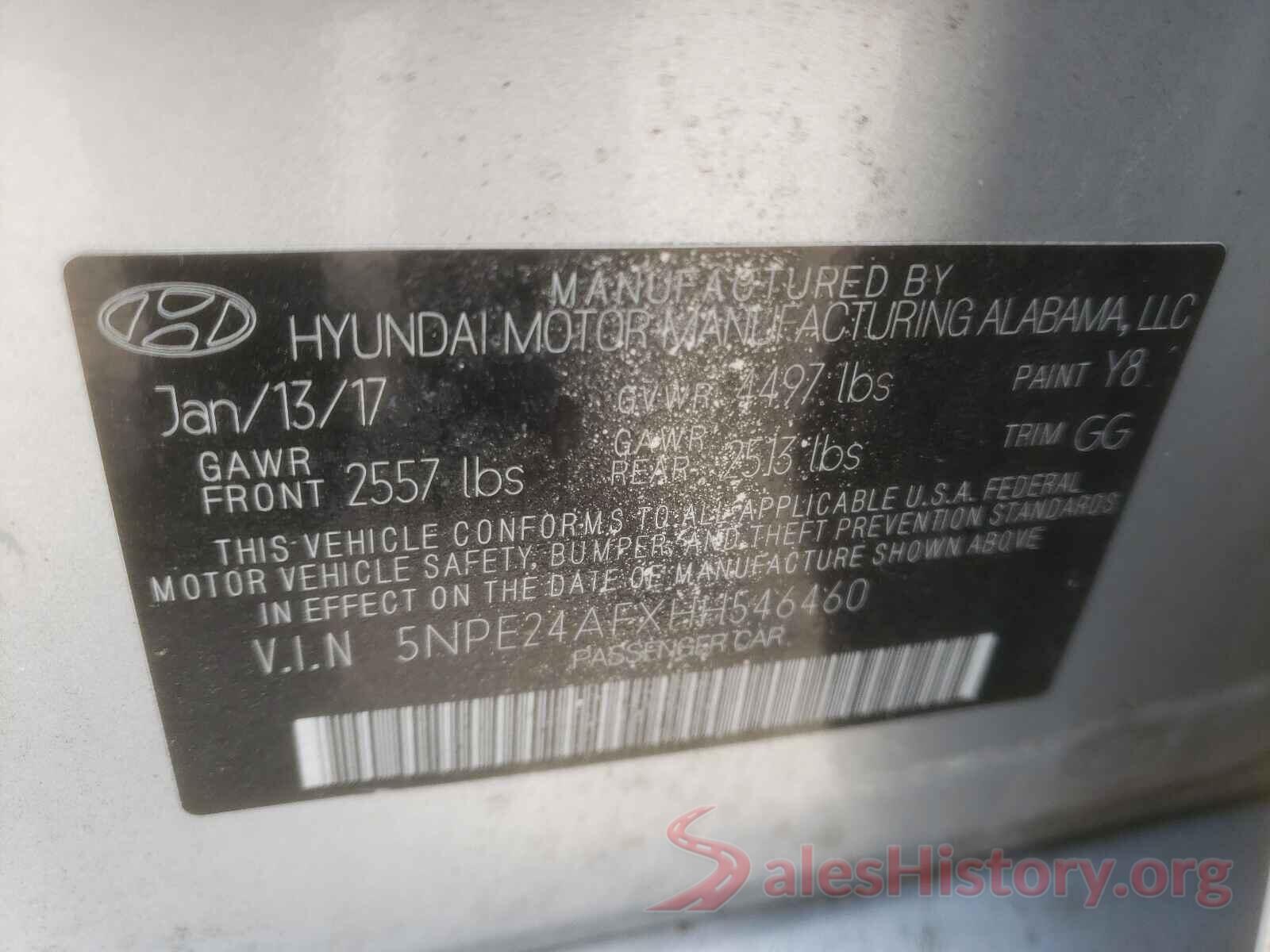 5NPE24AFXHH546460 2017 HYUNDAI SONATA