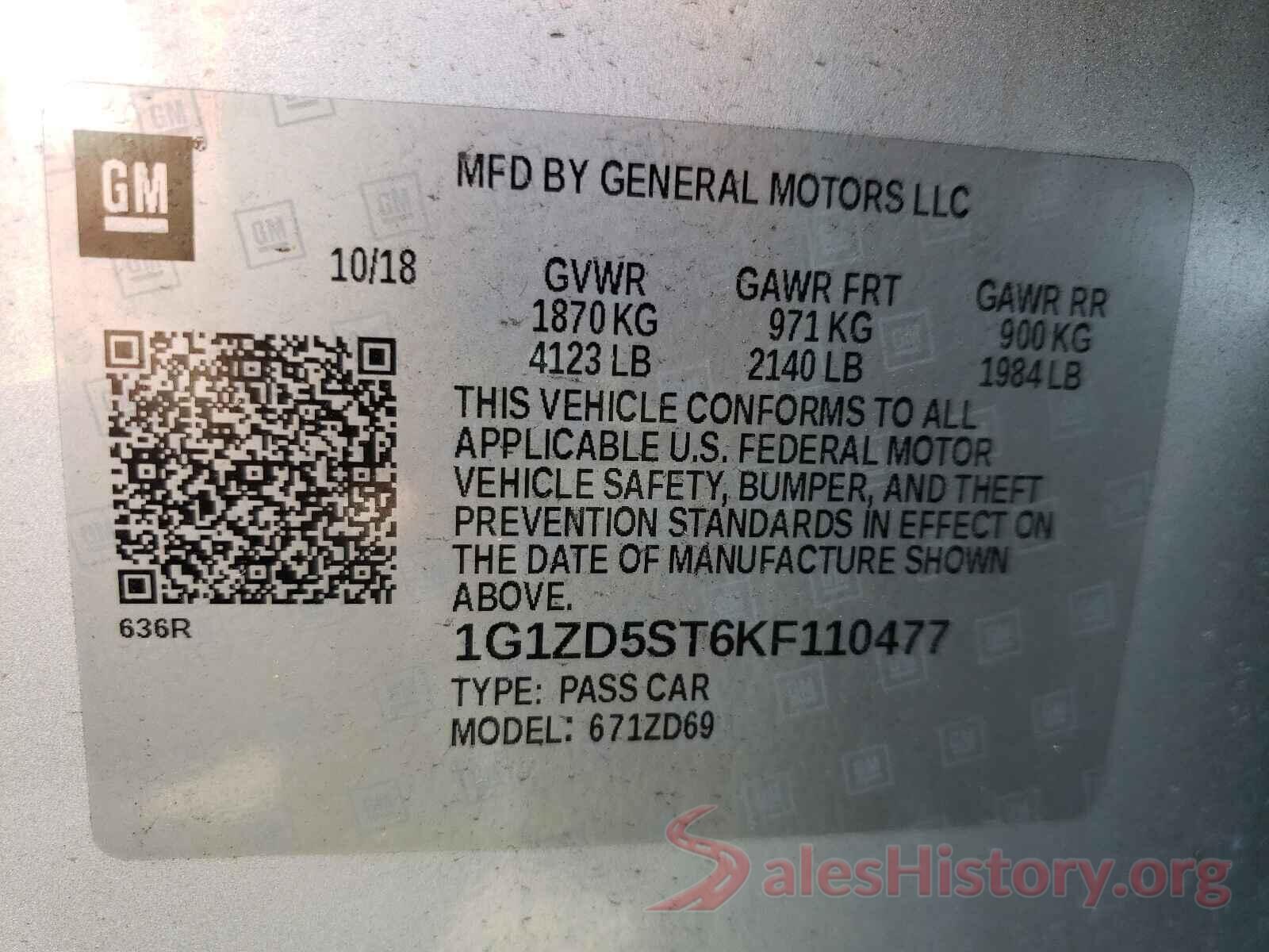 1G1ZD5ST6KF110477 2019 CHEVROLET MALIBU