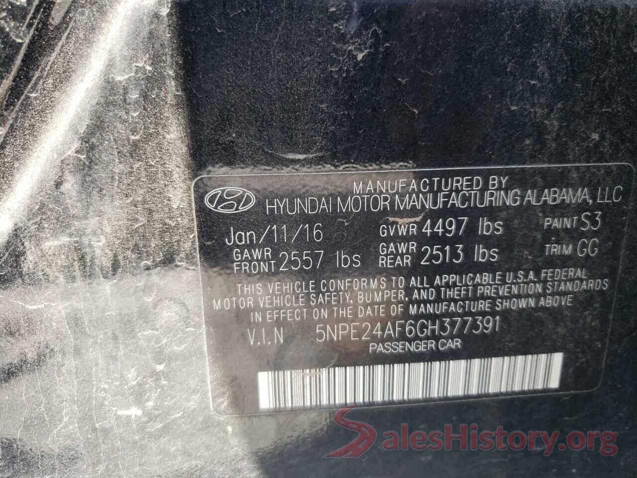 5NPE24AF6GH377391 2016 HYUNDAI SONATA