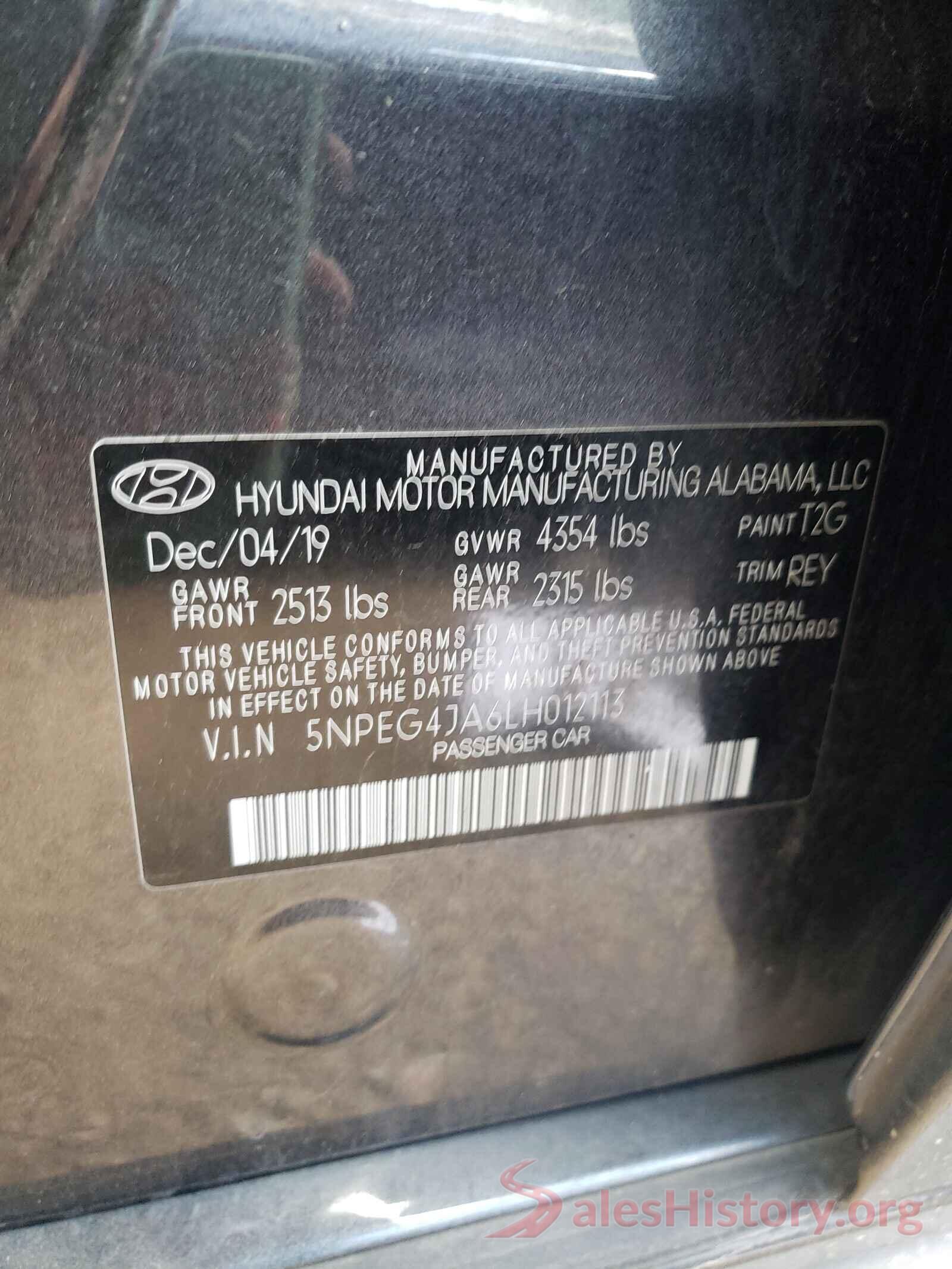 5NPEG4JA6LH012113 2020 HYUNDAI SONATA