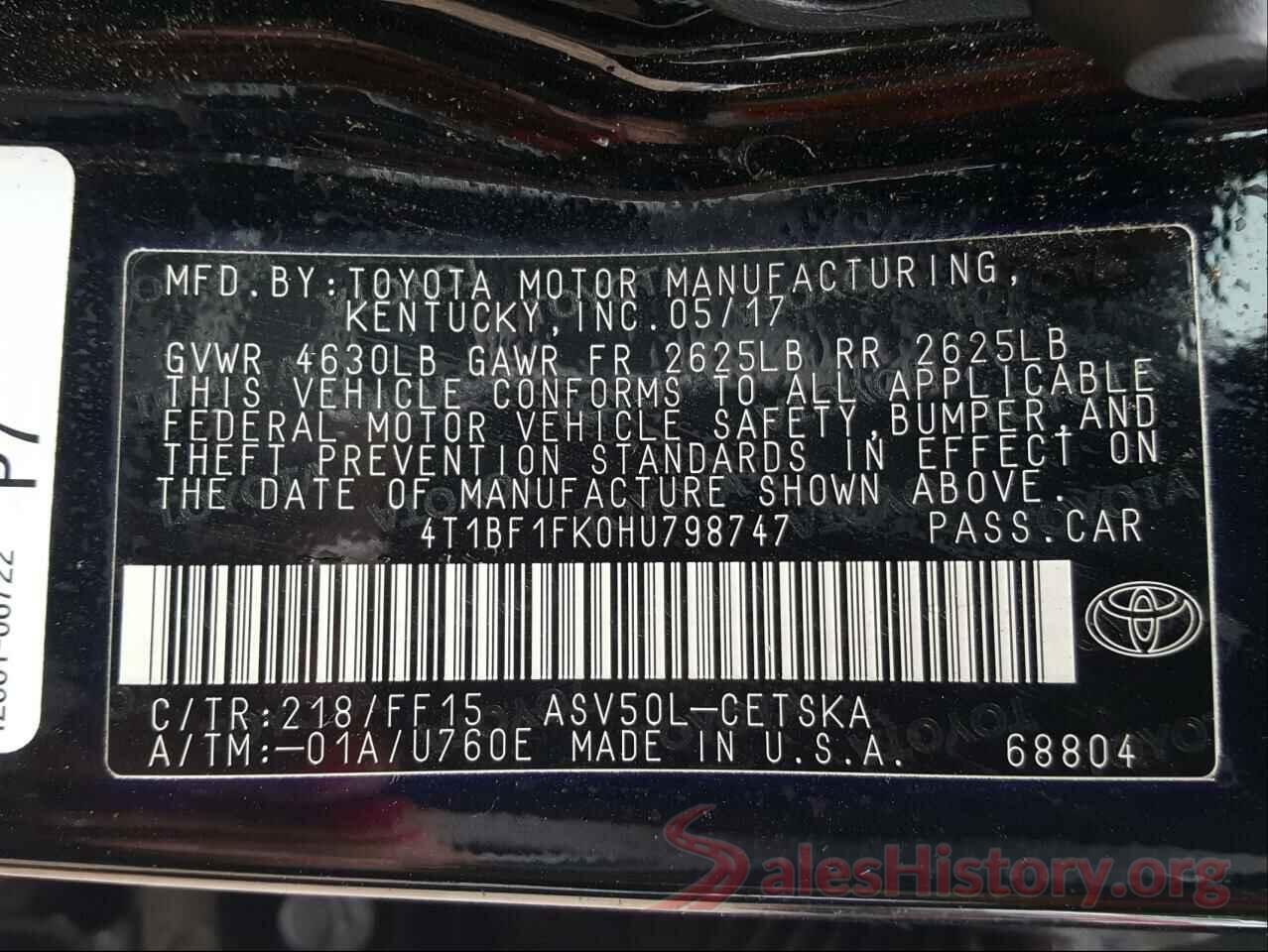 4T1BF1FK0HU798747 2017 TOYOTA CAMRY