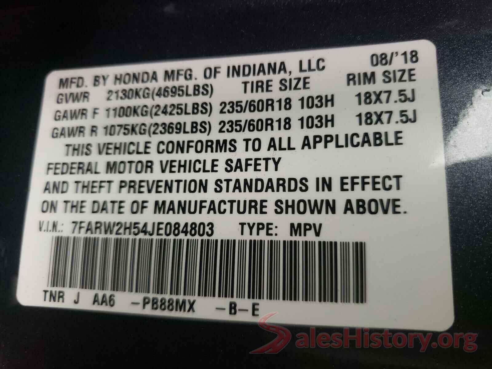 7FARW2H54JE084803 2018 HONDA CRV