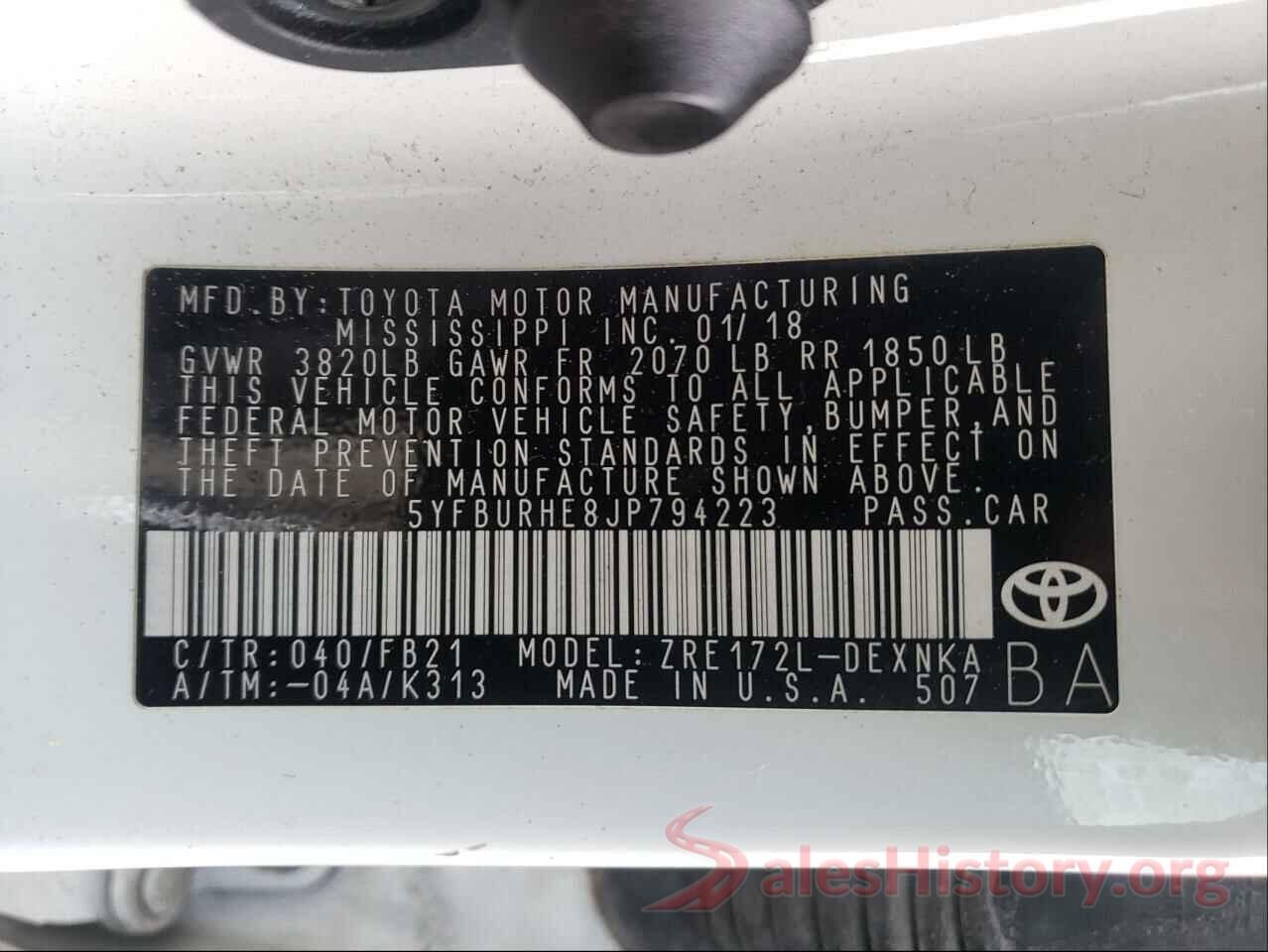 5YFBURHE8JP794223 2018 TOYOTA COROLLA