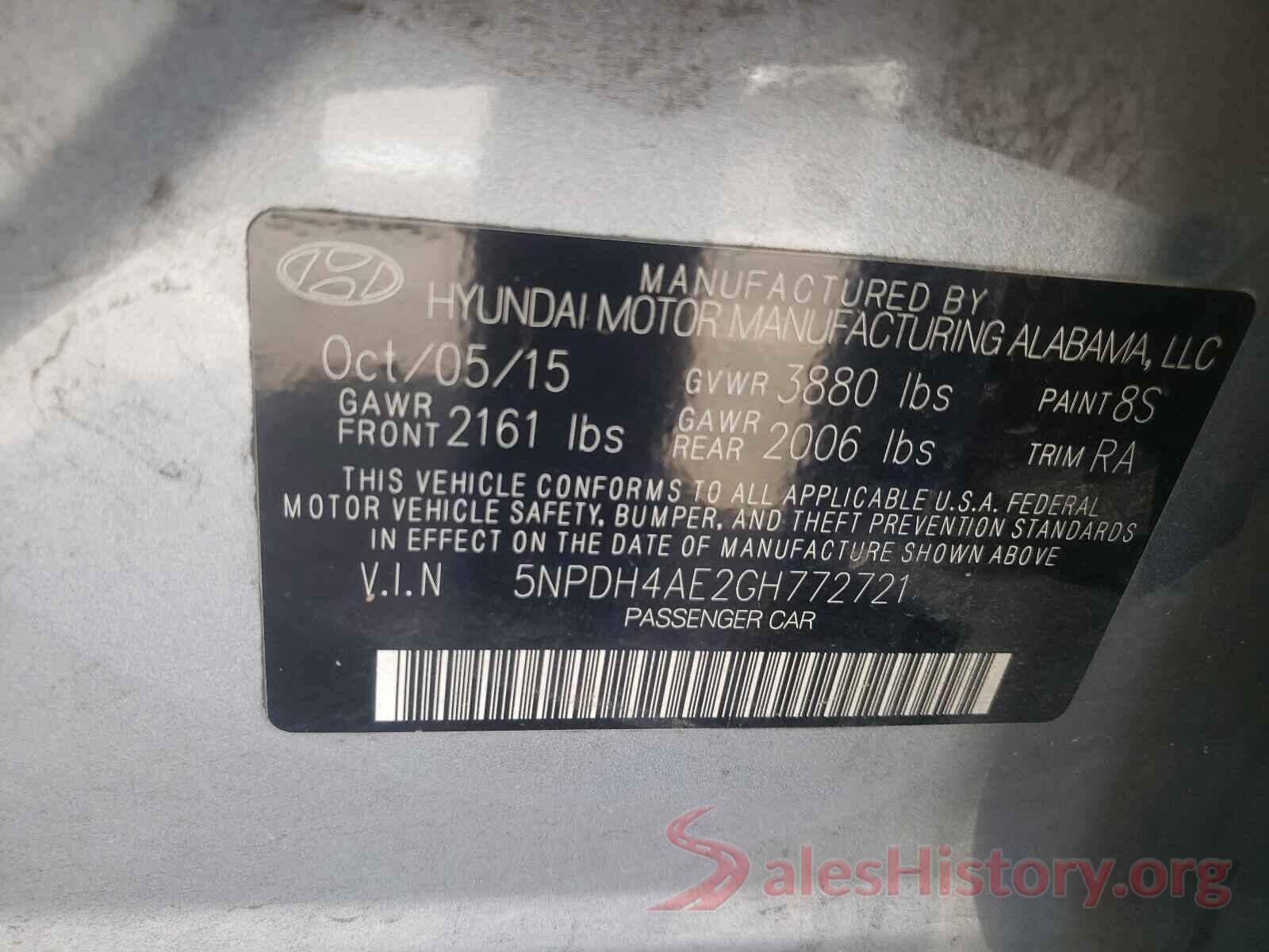 5NPDH4AE2GH772721 2016 HYUNDAI ELANTRA