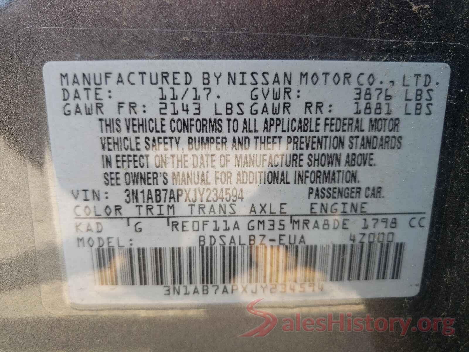 3N1AB7APXJY234594 2018 NISSAN SENTRA