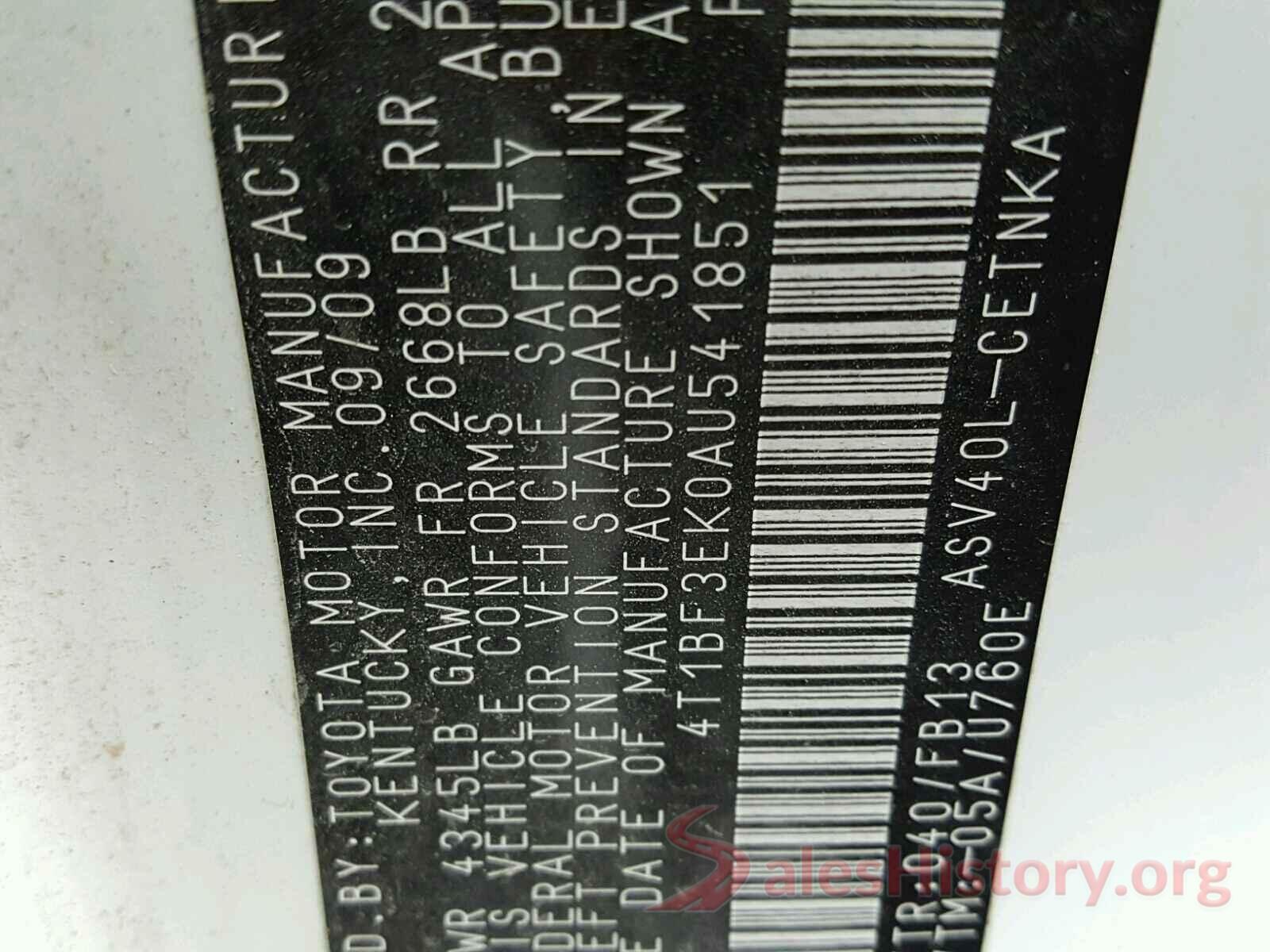 4T1BF3EK0AU541851 2010 TOYOTA CAMRY BASE